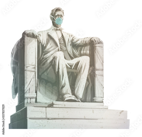 statue of abraham lincoln with mask against viruses