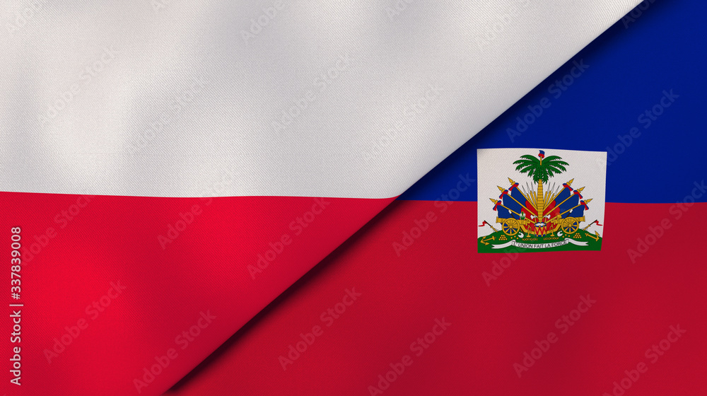 Naklejka premium The flags of Poland and Haiti. News, reportage, business background. 3d illustration