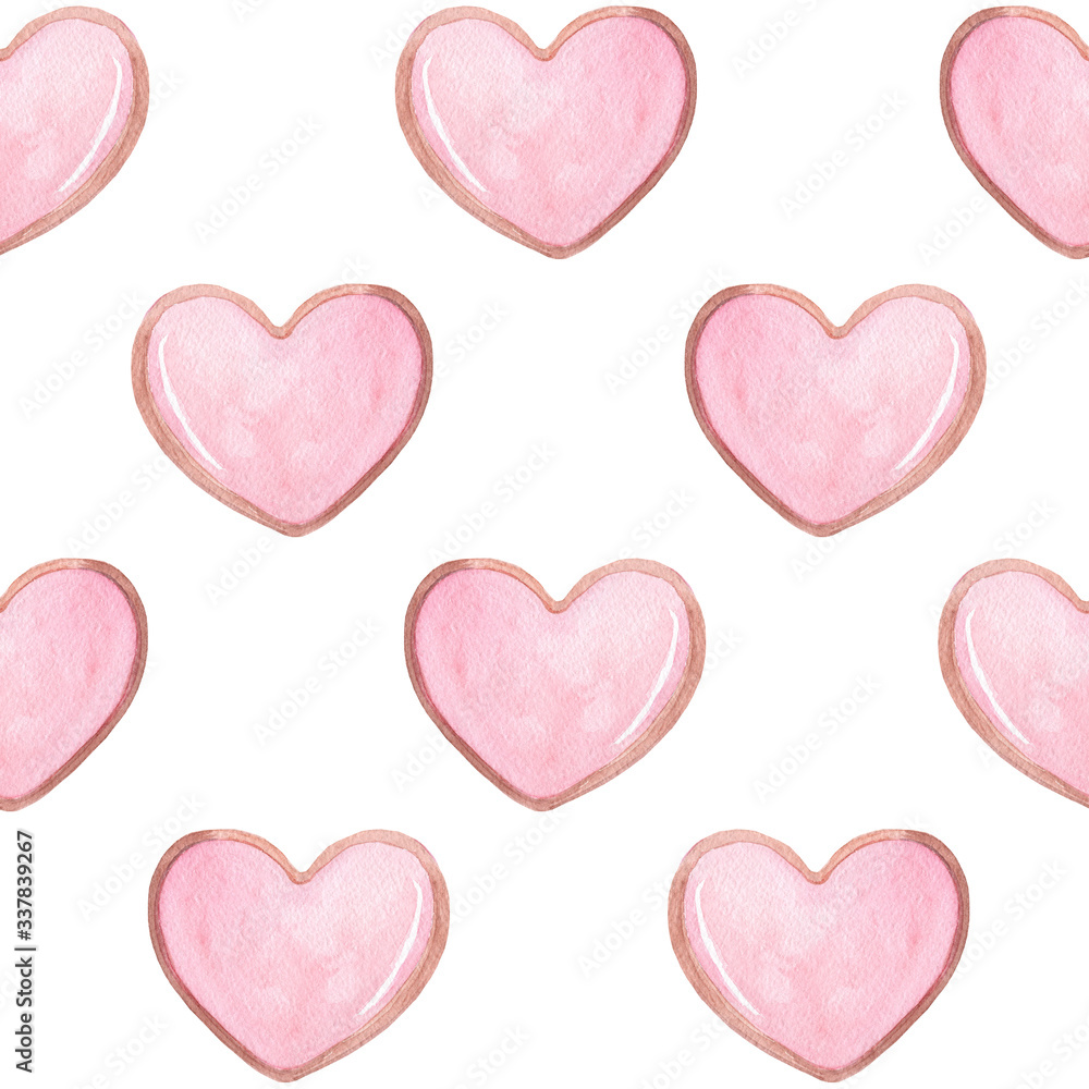 watercolor cute pink heart seamless pattern on white background for fabric,baby textile, scrapbooking, wrapping paper,invitations