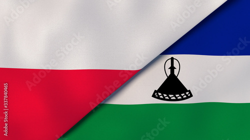 The flags of Poland and Lesotho. News, reportage, business background. 3d illustration photo