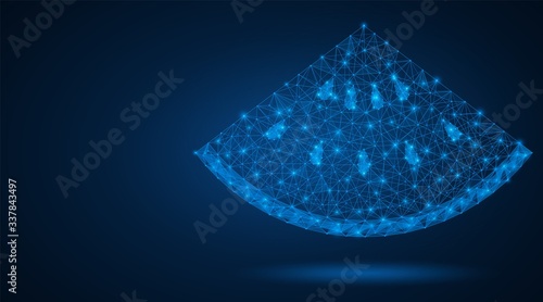 Watermelon. An abstract low-poly model consisting of lines and points. Blue background.