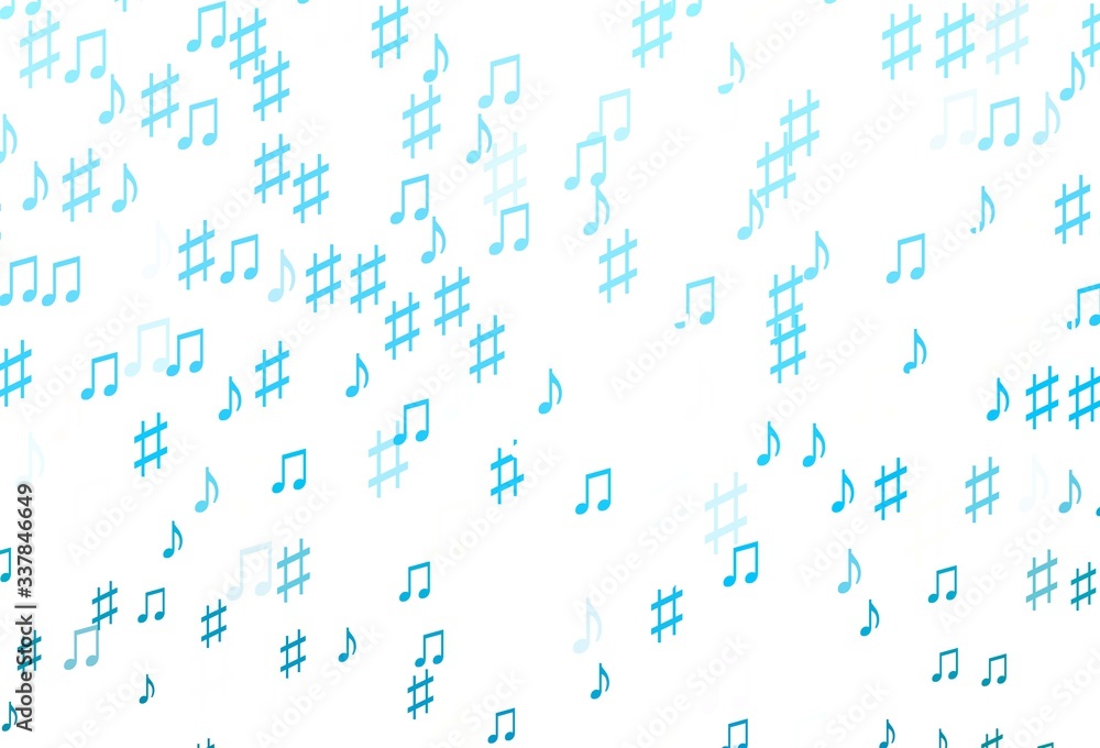 Light BLUE vector background with music symbols. Light BLUE vector background with music symbols.
