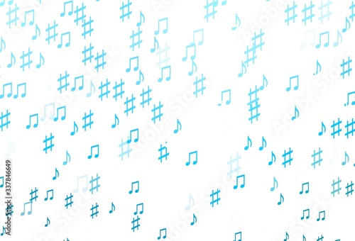 Light BLUE vector background with music symbols.