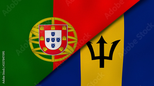The flags of Portugal and Barbados. News, reportage, business background. 3d illustration photo