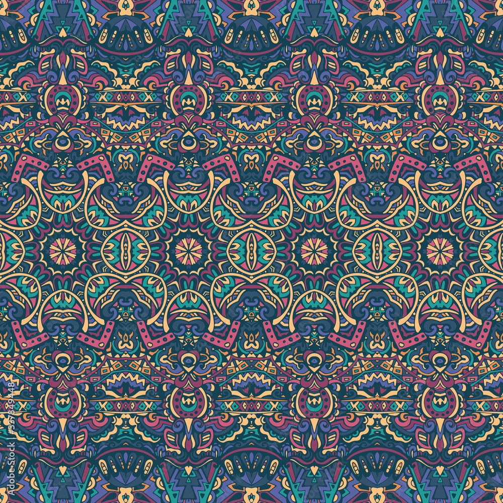 Ethnic geometric print. Colorful repeating background texture.