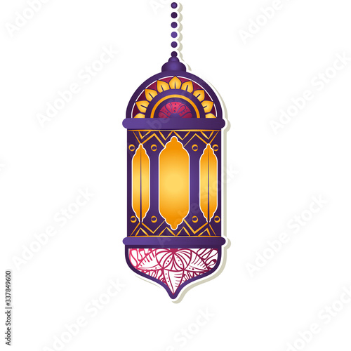 Hanging purple lantern design of Bohemic ornament indian decoration retro vintage meditation henna ethnic arabic texture and tribal theme Vector illustration