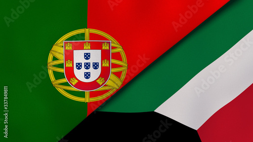 The flags of Portugal and Kuwait. News, reportage, business background. 3d illustration photo