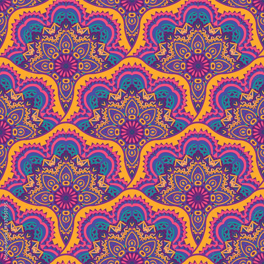 Fototapeta premium Indian style colorful ornate mandala seamless pattern. T