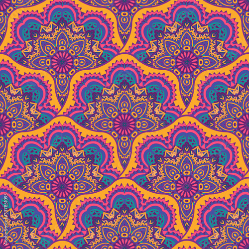 Indian style colorful ornate mandala seamless pattern. T