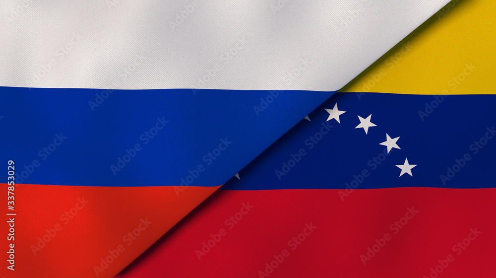 The flags of Russia and Venezuela. News, reportage, business background. 3d illustration