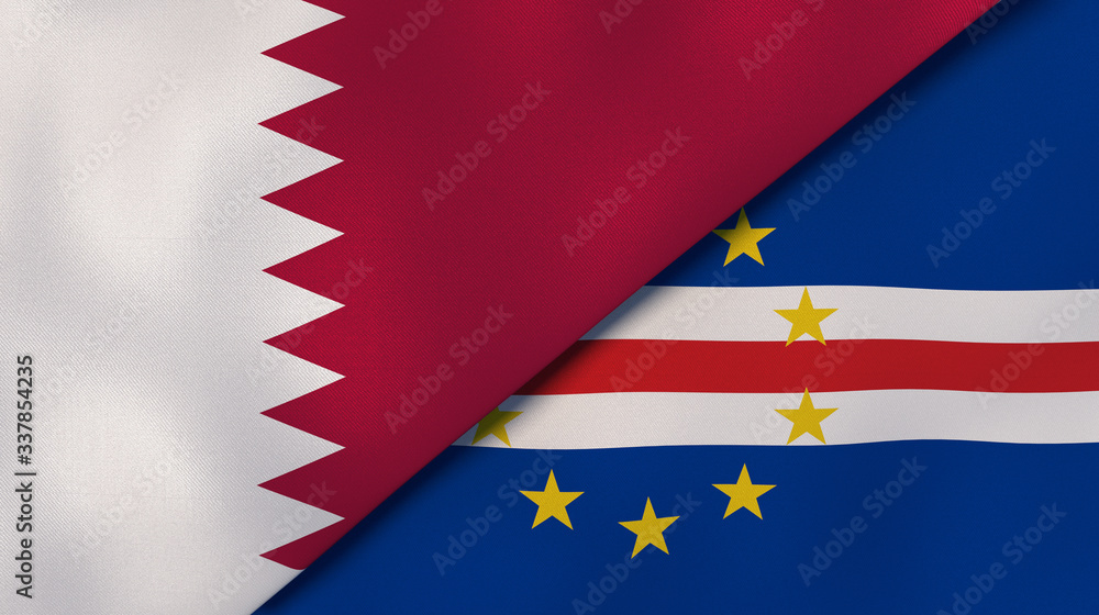 The flags of Qatar and Cape Verde. News, reportage, business background. 3d illustration