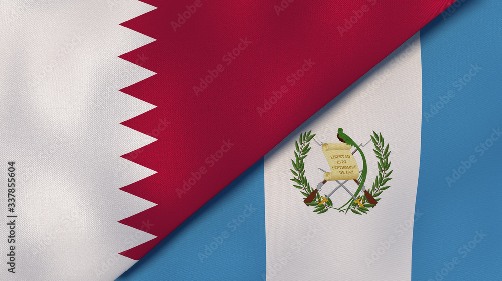 Obraz premium The flags of Qatar and Guatemala. News, reportage, business background. 3d illustration