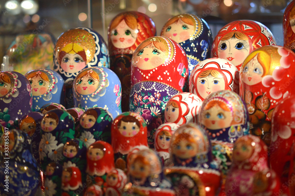 Colorful Russian dolls at the market