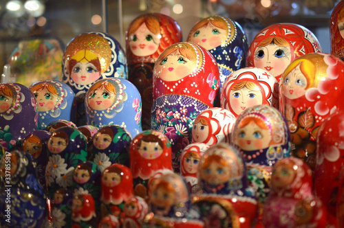 Colorful Russian dolls at the market