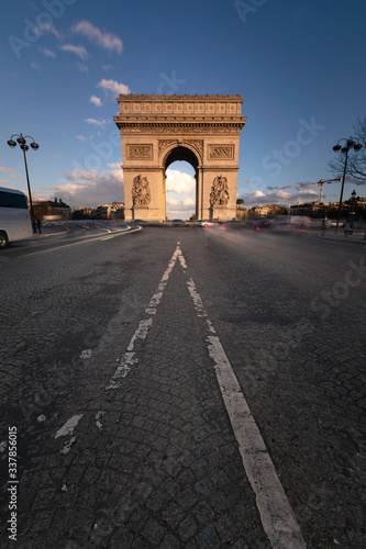 World famous Arc de Triomphe at the city center of Paris, France.	