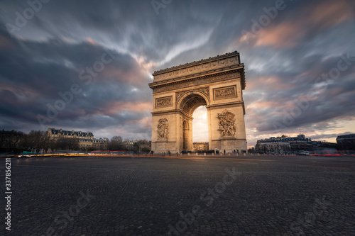 Photography World famous Arc de Triomphe at the city center of Paris, France