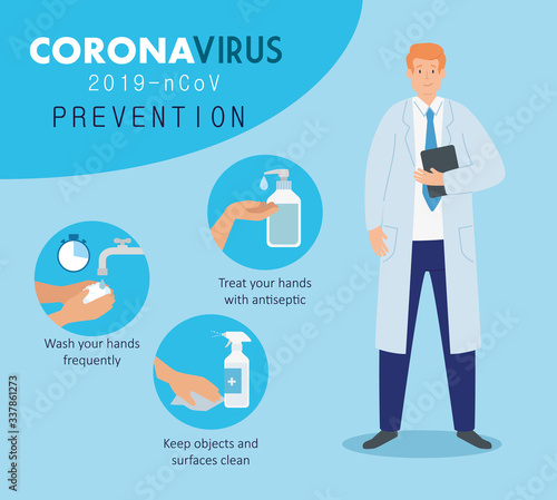 doctor with preventions of coronavirus 2019 ncov vector illustration design