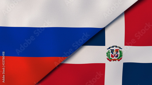 The flags of Russia and Dominican Republic. News, reportage, business background. 3d illustration