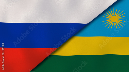 The flags of Russia and Rwanda. News, reportage, business background. 3d illustration photo