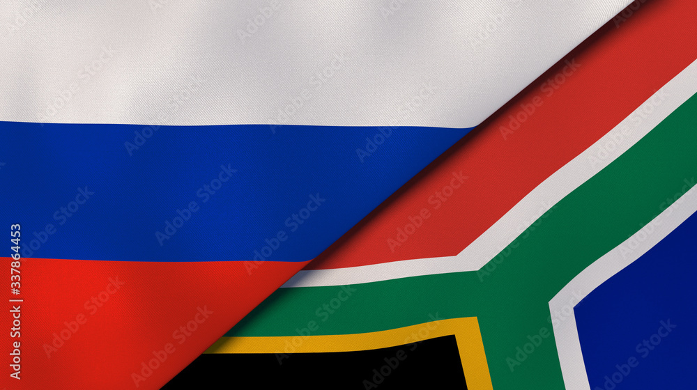 Fototapeta premium The flags of Russia and South Africa. News, reportage, business background. 3d illustration