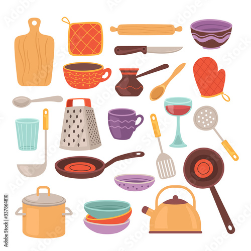 Kitchen tools accessory simple isolated set collection. Vector flat cartoon graphic design illustration