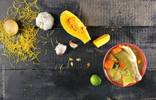 typical dominican food, noodle and vegetable soup
