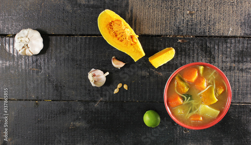 typical dominican food, noodle and vegetable soup