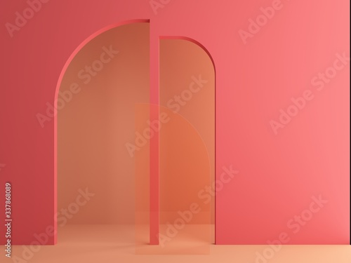 3d render of modern abstract arch in pink background photo