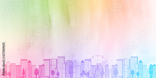 水彩　ビル　和紙　背景