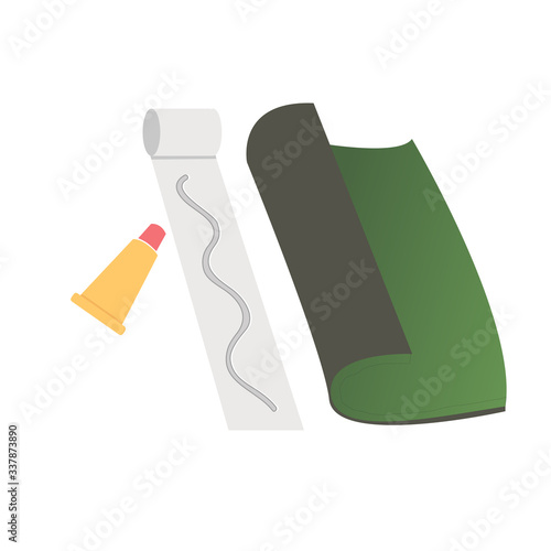 Roll artificial turf. Glue. artificial grass. Flat vector illustration. artificial turf. green grass. Grass, lawn and lawn mower. Vector illustration. White background
