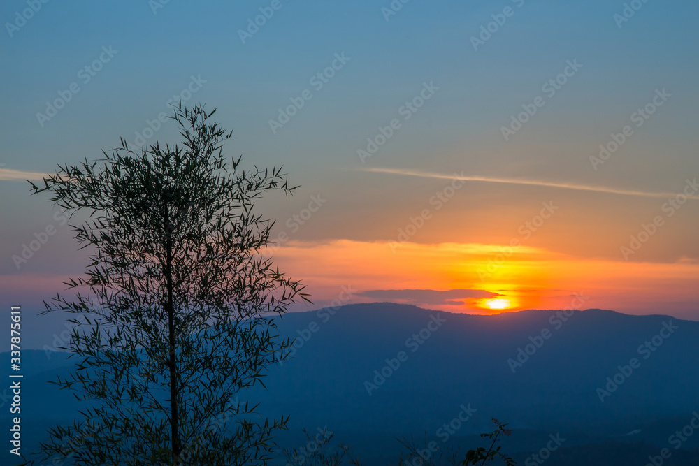 Landscape of mountain and fog on the sunset at Khao Yai,Nation park of Thailand