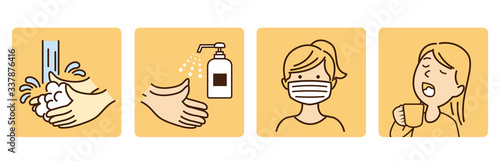 washing hands mask gargling illustration vector