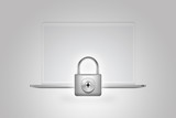 Seguridad digital de datos en línea en computadora de escritorio con candado de protección en internet