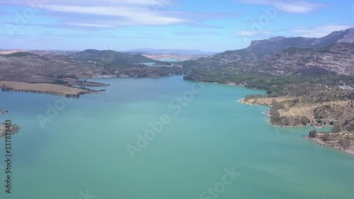 Cinematic panoramic view of the Natural Park “Desfiladero de los Gaitanes”.- Malaga, Iconic Andalusian touristic area, starting point of the Royal Trail (El Caminito del Rey). Andalucia. Spain FRONT