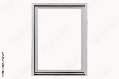 Silver metal window frame isolated on white background