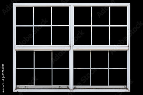 White metal window frame isolated on black background