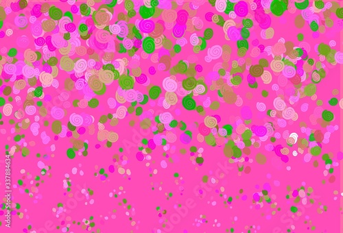 Light Pink, Green vector pattern with curved circles.