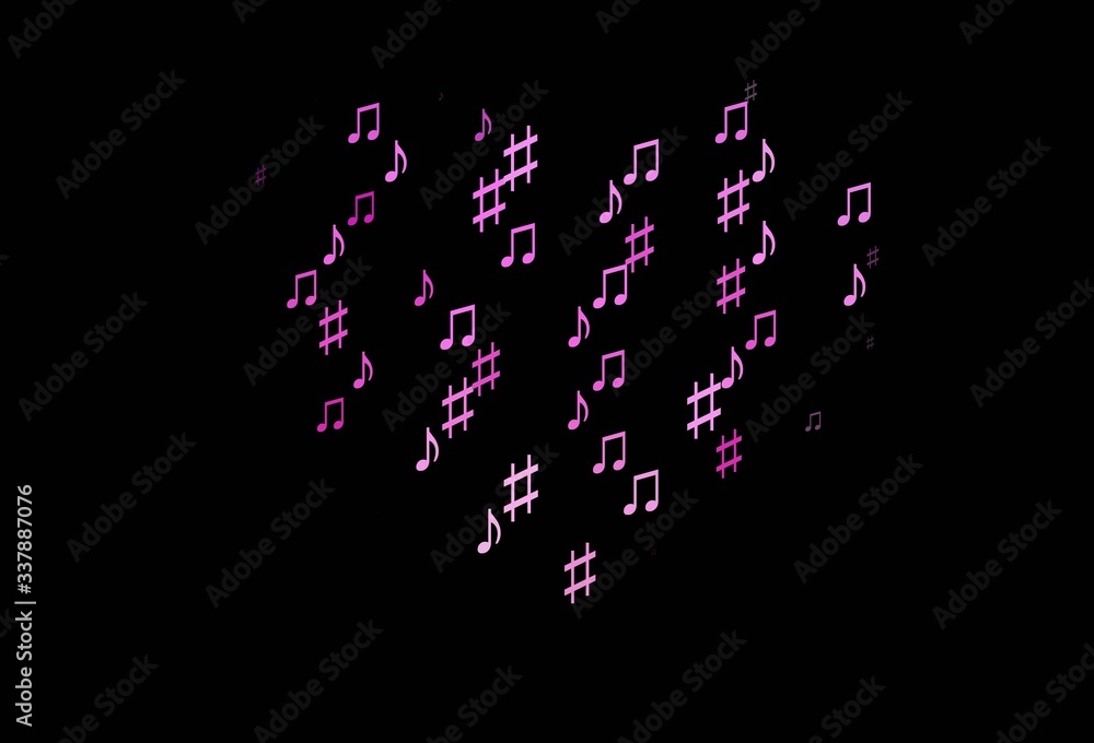 Dark Pink vector background with music symbols.