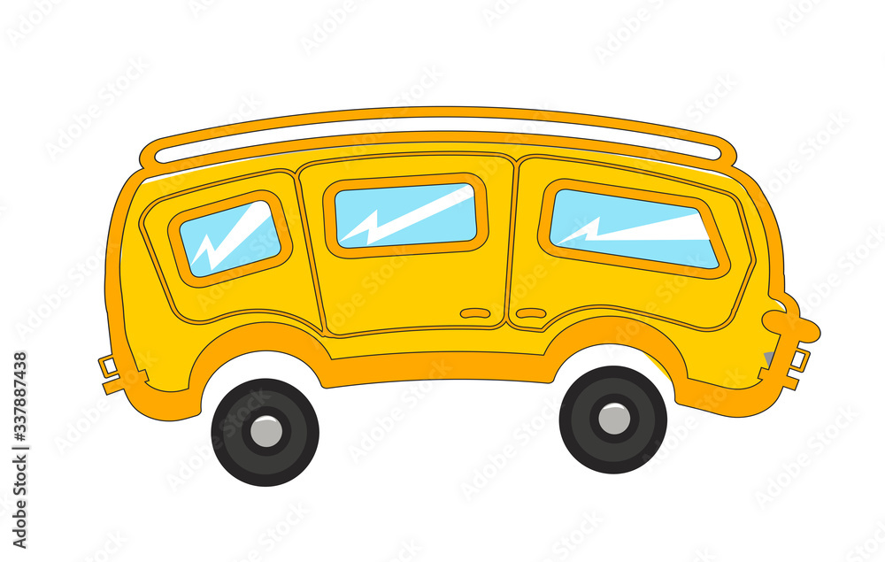 yellow cartoon bus with white background