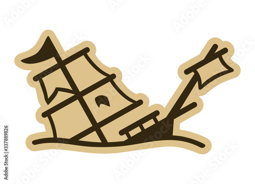 Vector drawing of a sinking ship icon isolated on white. Can represent a sea battle, a wreck, seafaring, exploration, a sailboat, piracy, a maritime disaster or navigation.