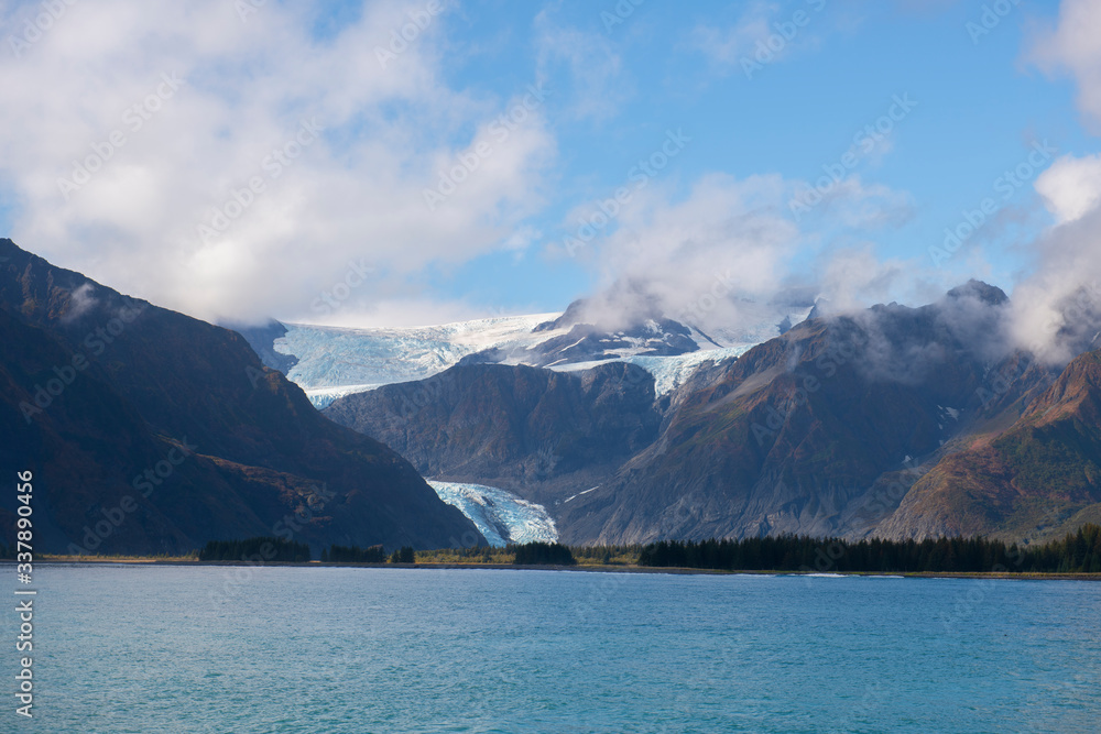 Obraz premium Holgate Glacier on Aialik Bay in Kenai Fjords National Park in Sep. 2019 near Seward, Alaska AK, USA.