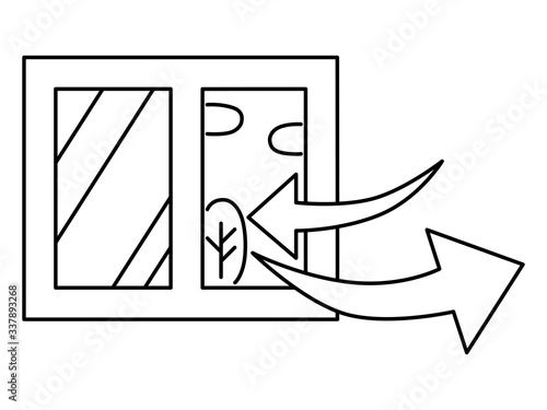 換気　窓　開放　矢印　入れ換え　線画　イラスト　アイコン