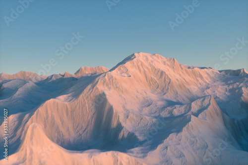 A stretch of snow mountain with blue sky, 3d rendering.
