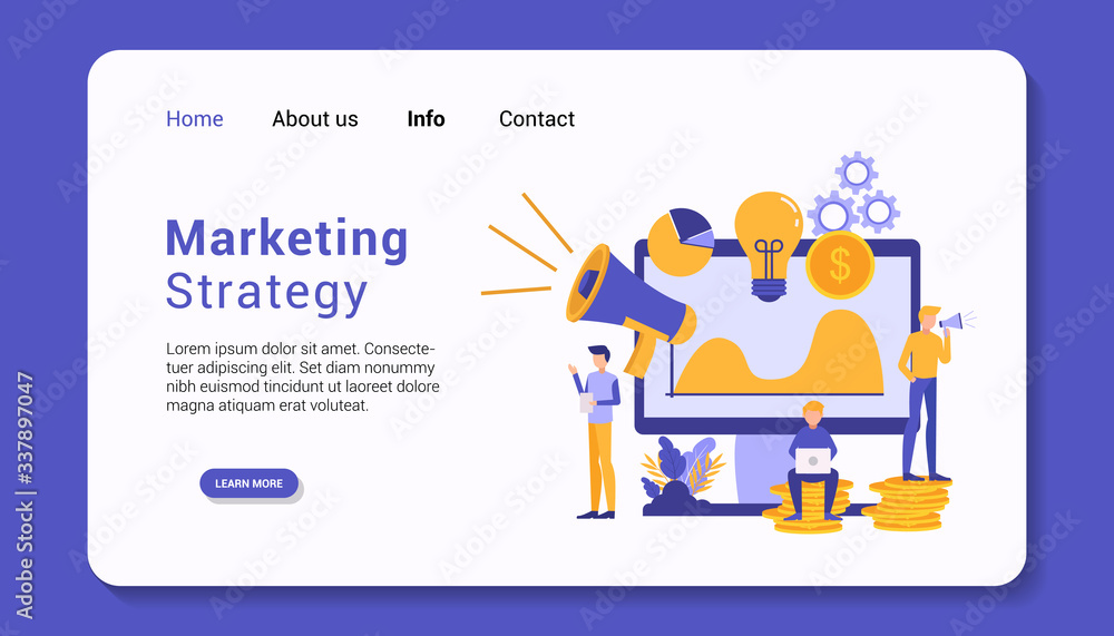 marketing strategy landing page template flat design vector illustration