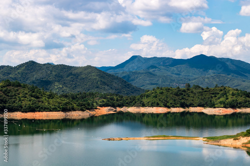 Mountains by the lake. The background material of Chinese painting.