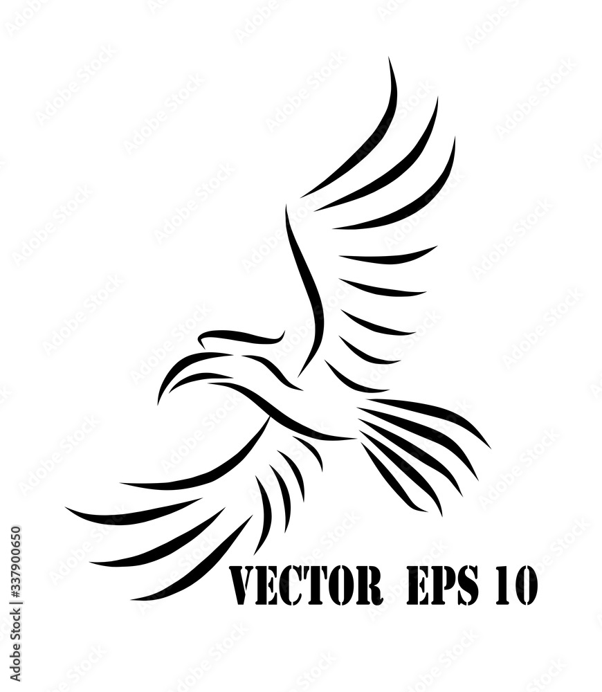 Fototapeta premium Line art vector logo of hornbill that is flying.