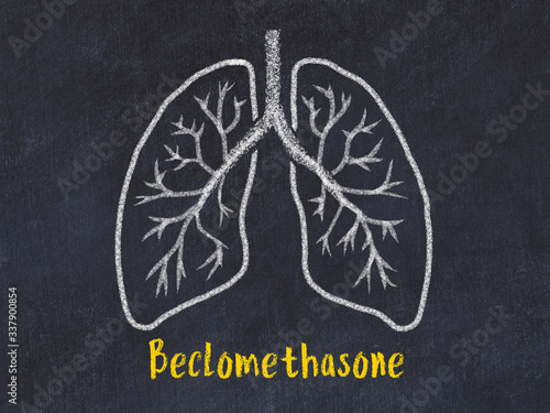 Concept of learning lung diseases. Chalk drawing of lungs with inscription photo