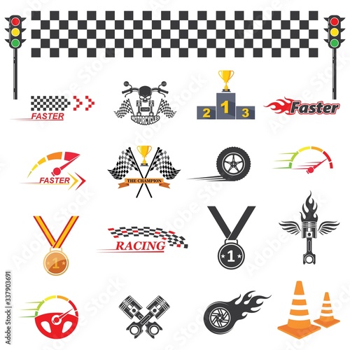 icon set of automotive racing sport vector illlustration design