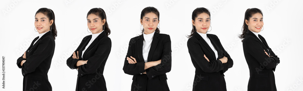 Set of confident Asian business woman on white isolated background. Set of confident Asian business woman on white isolated background.