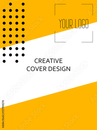 Creative cover design with orange inserts. Corporate banner with stylish geometric yellow shapes. Letterhead with space for text with bright colors.